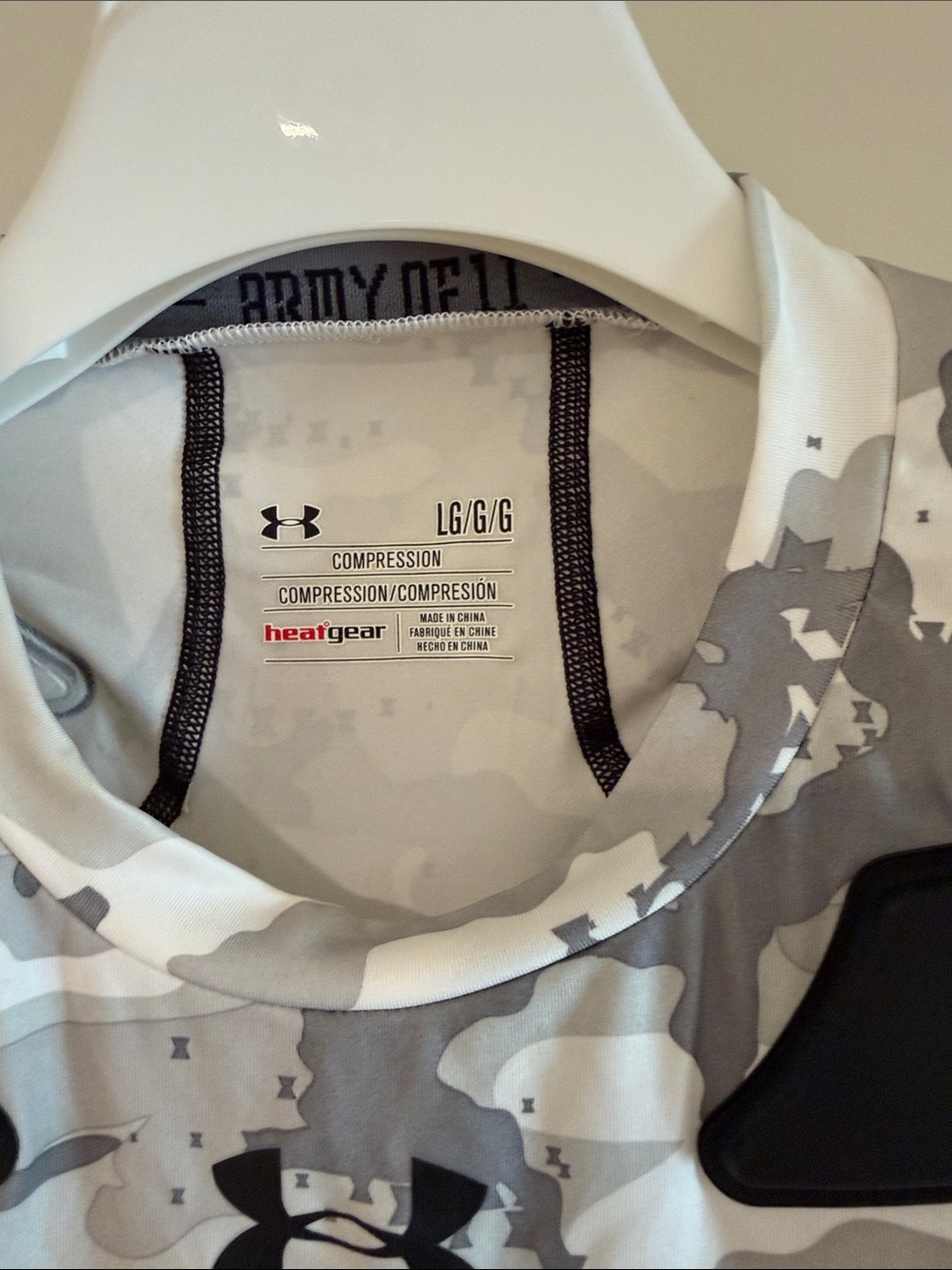 Under Armour White & Gray Camo Compression Top with Black Pads - Picture 2 of 5